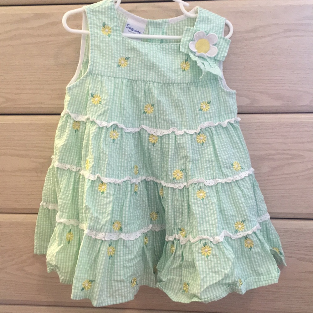 Green and white floral dress